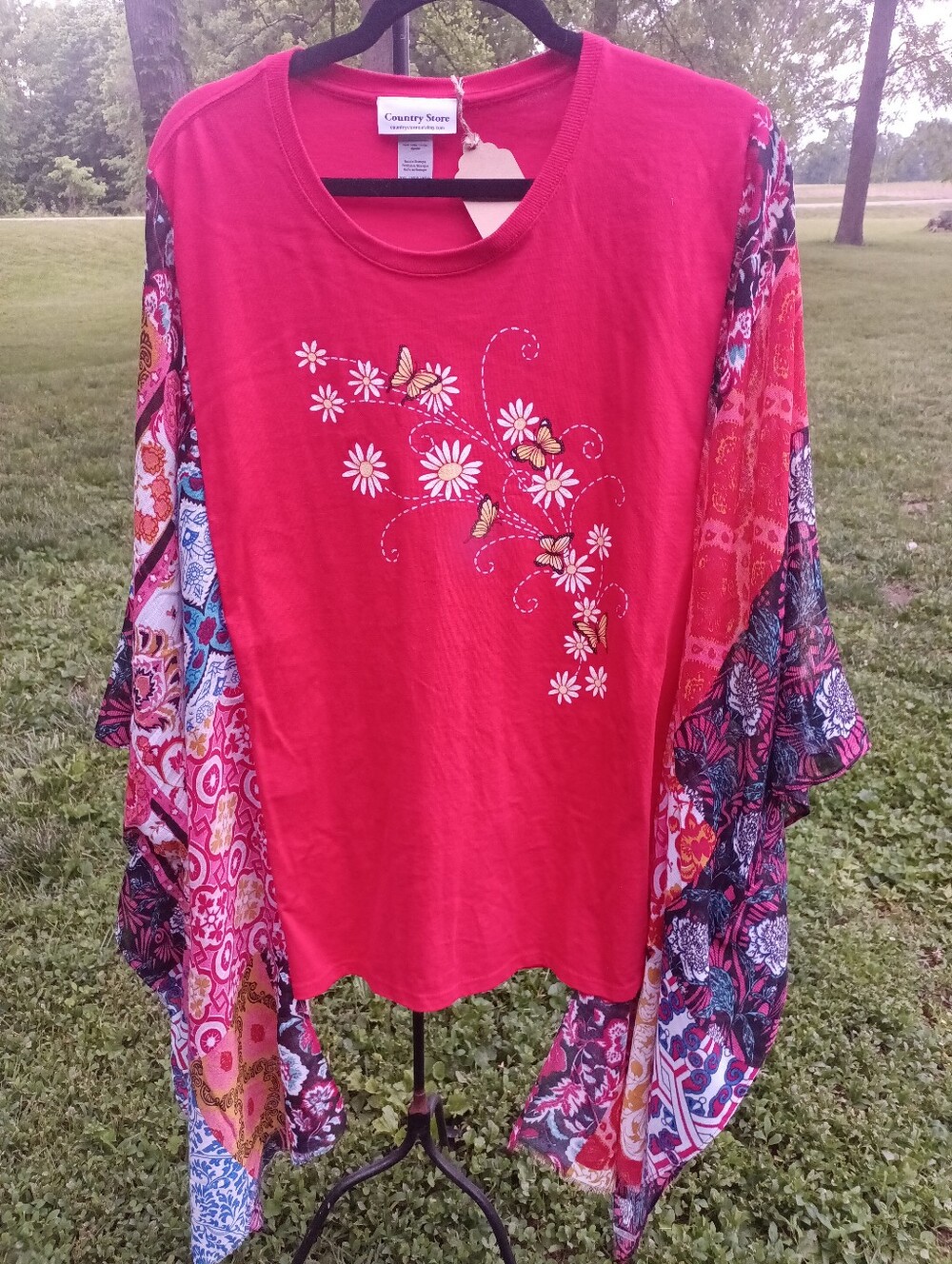 Kimono Sleeve Boho Tea, Ooak, Upcycled Boutique Top, Handmade Wearable Art